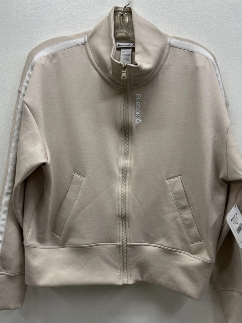 Reebok Cream Full Zip Sweatshirt with White Stripe Size XXL